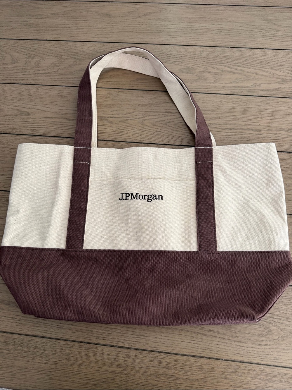J.P. Morgan Two-Tone Canvas Tote Bag in Cream and Brown